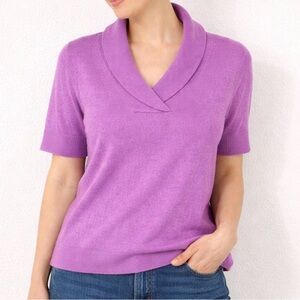 Coldwater Creek Sweater Womens Small / 8 Merino Wool Short Sleeve Shawl Collar